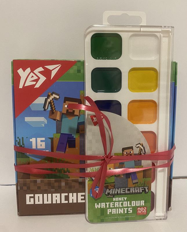Краски гуашевые YES Minecraft 16 цветов по 20 мл с акварельной краской 12 цветов (230408)