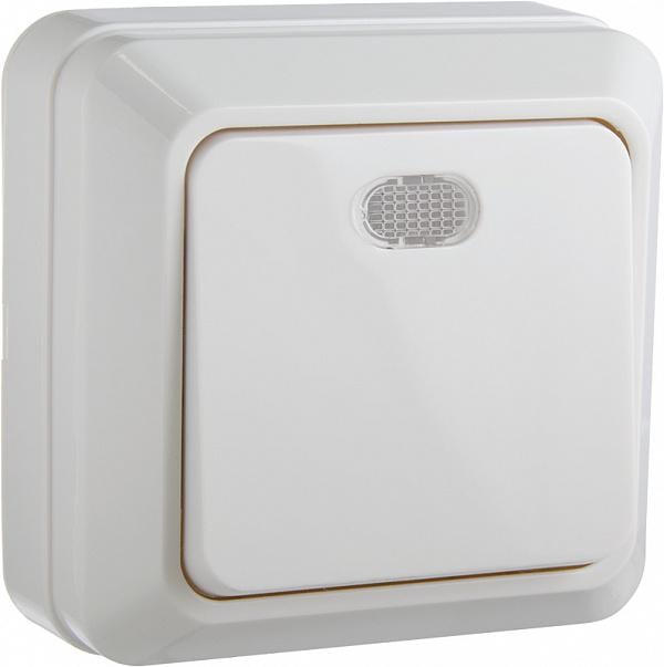 Выключатель АСКО-УКРЕМ CT 1-клавишный наружныйс подсветкой Белый (BЗ10-1-1-Ct-W)