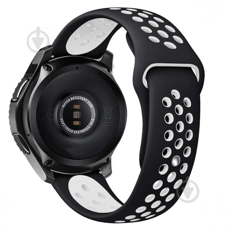 Ремешок BeWatch для Samsung Galaxy Watch 3 41 mm силиконовый 22мм перфорированный Черно-Белый (1020112)