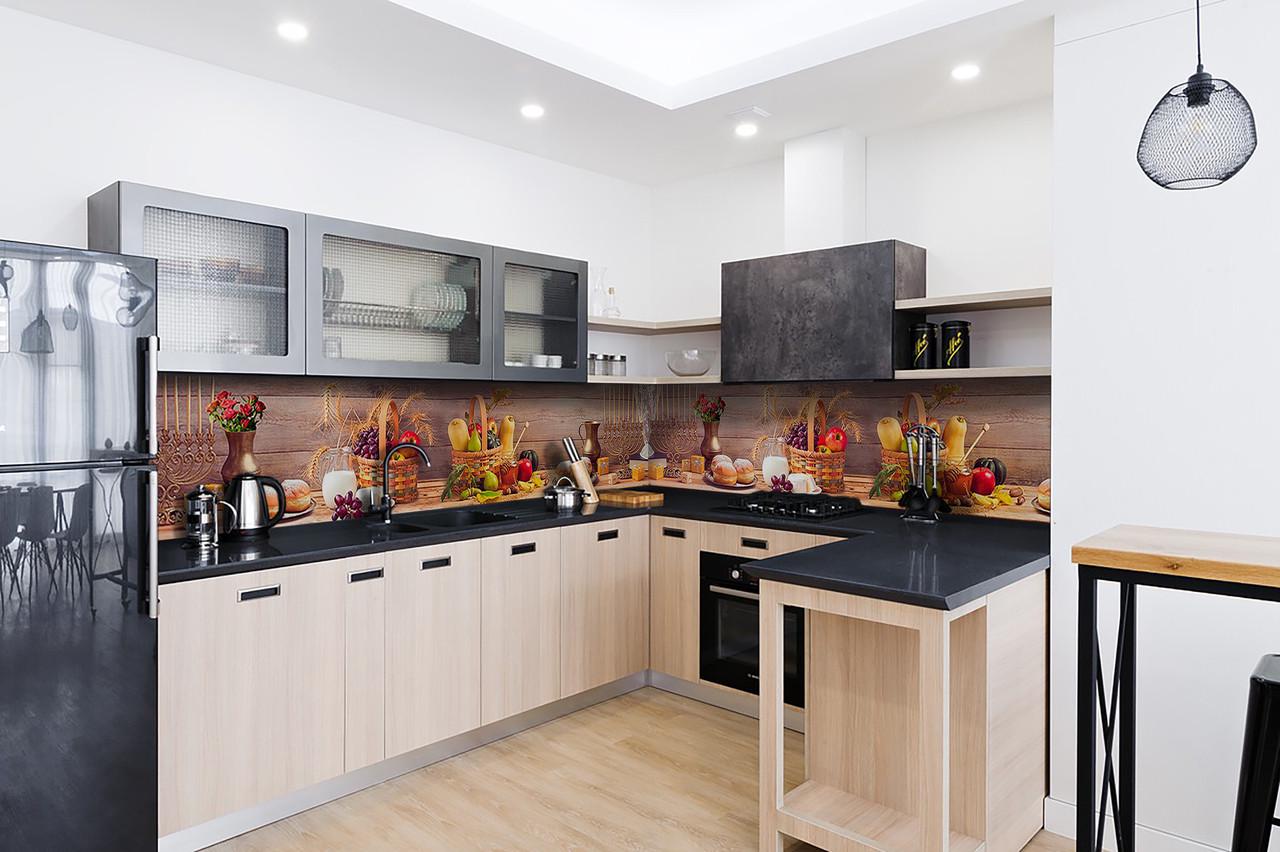 Кухонный фартук Натюрморт/доски из самоклеющейся виниловой пленки 60х300 см Бежевый