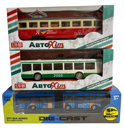 Троллейбус/трамвай и автобус металлопластиковые инерционные (1780)