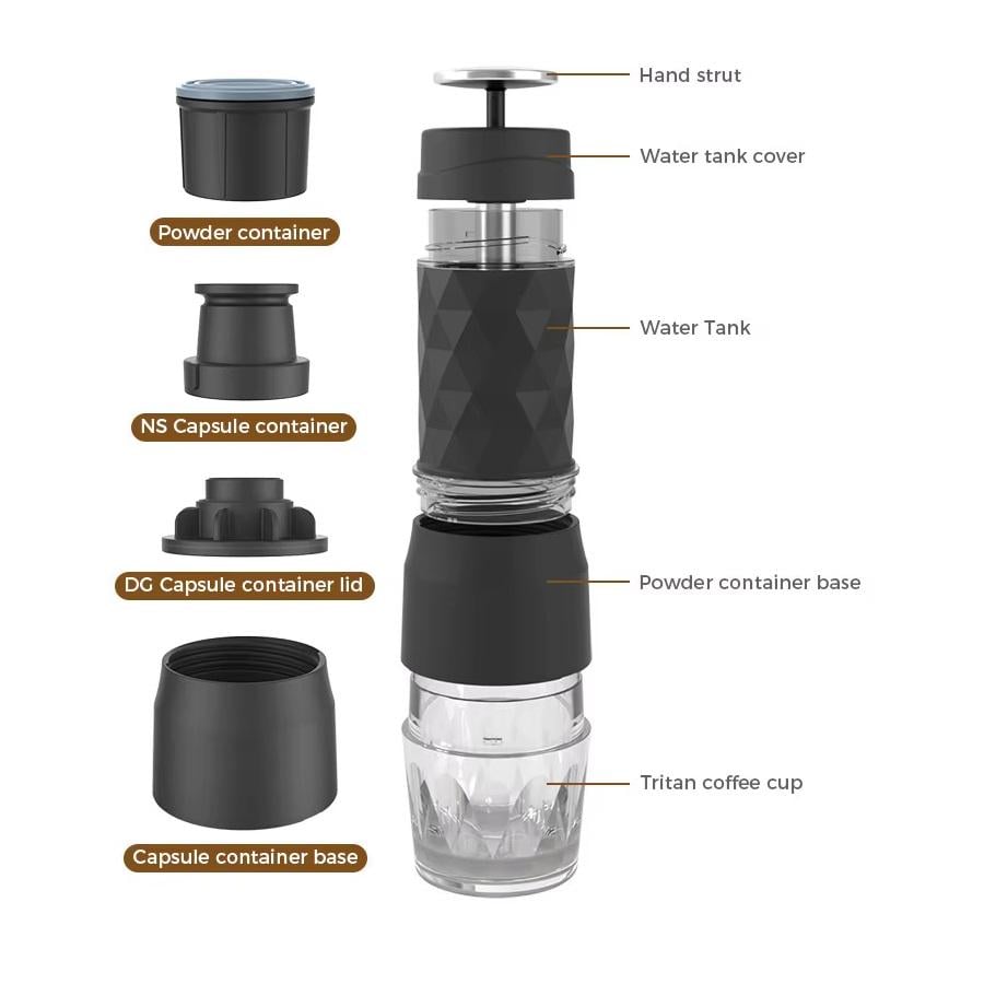 Кофеварка портативная Biolomix Espresso Machine HS-8439 для капсул и молотого кофе Черный (2387) - фото 3 Кофеварка портативная Biolomix Espresso Machine HS-8439 для капсул и молотого кофе Черный (2387) - фото 3