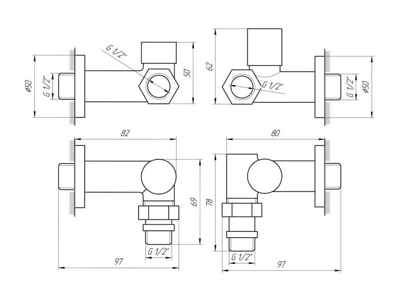 Набір кутових кранів Solomon TEN 7777 1/2" з американкою Chrome - фото 4 Набір кутових кранів Solomon TEN 7777 1/2" з американкою Chrome - фото 4