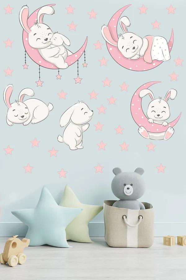 Набор наклеек Зайки декоративные в детскую комнату два полотна по 30х90 см Белый