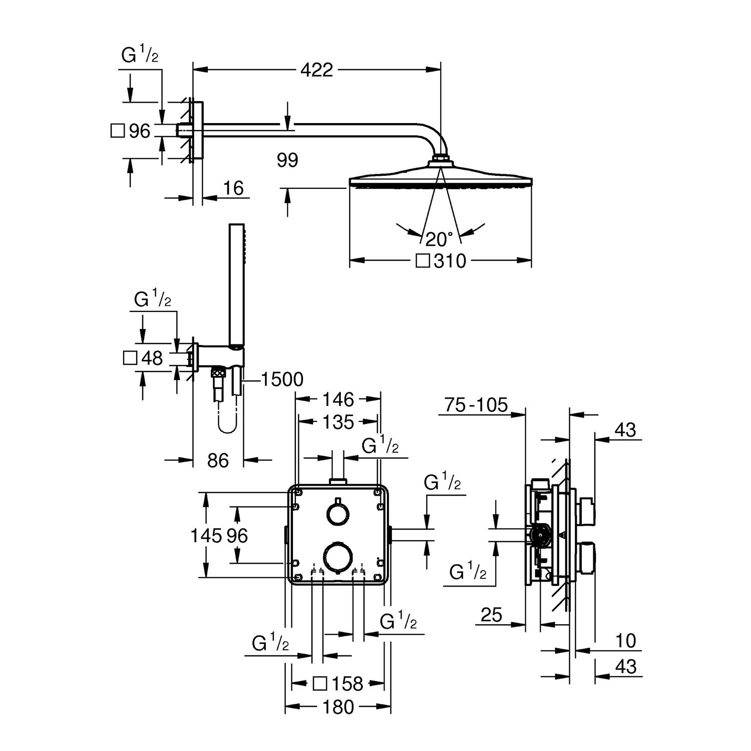 Душевая система скрытого типа Grohe QuickFix Precision 34881000 CV034331 Хром (231551) - фото 8