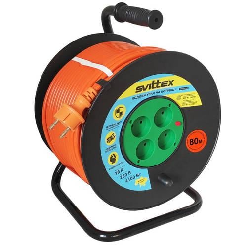 Подовжувач на котушці SVITTEX з термозахистом 80 м 2х2,5 мм2 4100 Вт 16A 250V (SV-062) - фото 1 Подовжувач на котушці SVITTEX з термозахистом 80 м 2х2,5 мм2 4100 Вт 16A 250V (SV-062) - фото 1