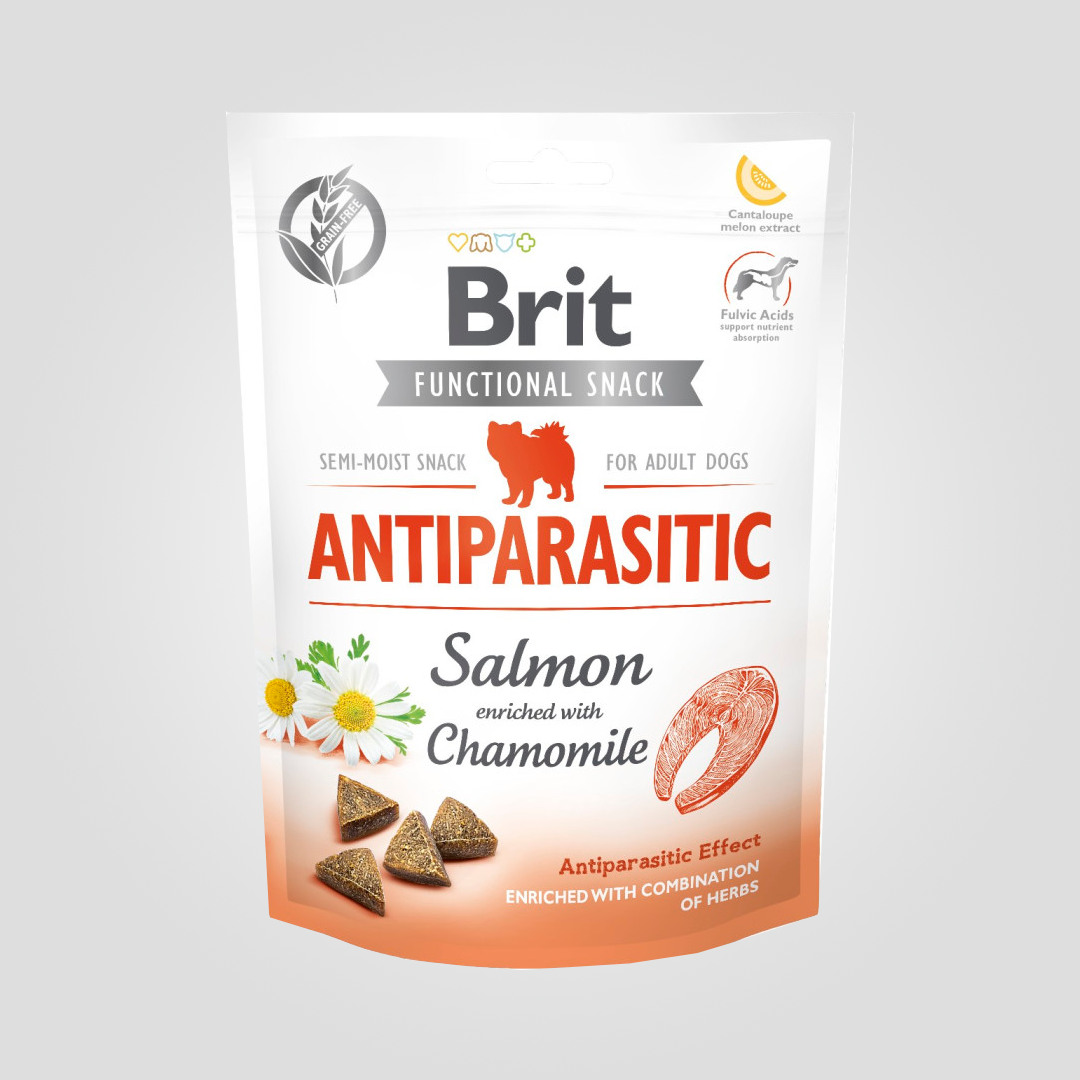 Ласощі для собак функціональні Brit Care Functional Snack Antiparasitic Salmon з лососем 150 г (2244892542)