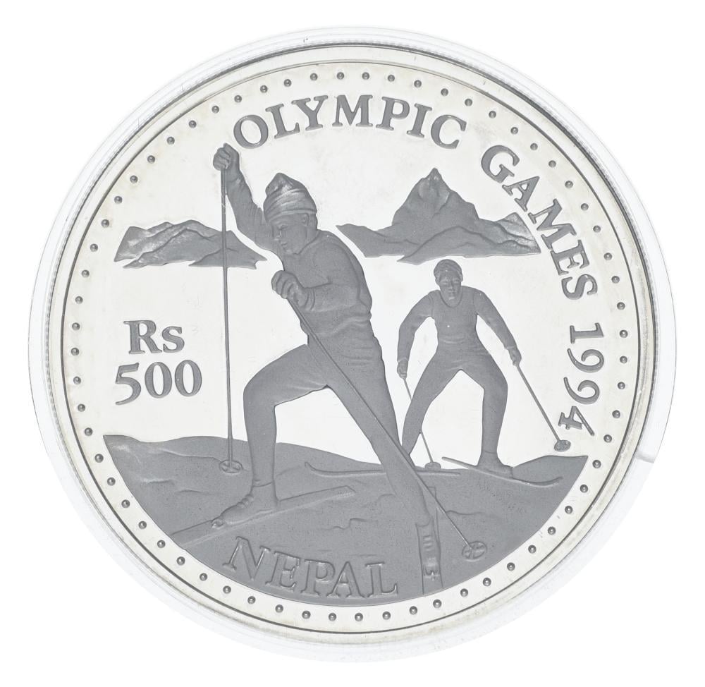 Колекційна монета Непал 500 рупій 1993 срібло Proof XVII зимові Олімпійські Ігри в Ліллехаммері 1994 Лижні перегони (М21470)