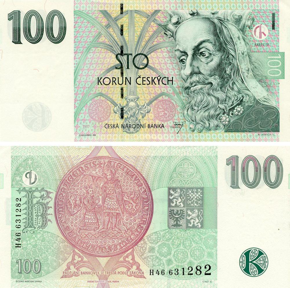 Колекційна банкнота Чехія 100 крон 1997 UNC Серія H (P18f) Колекційна банкнота Чехія 100 крон 1997 UNC Серія H (P18f)