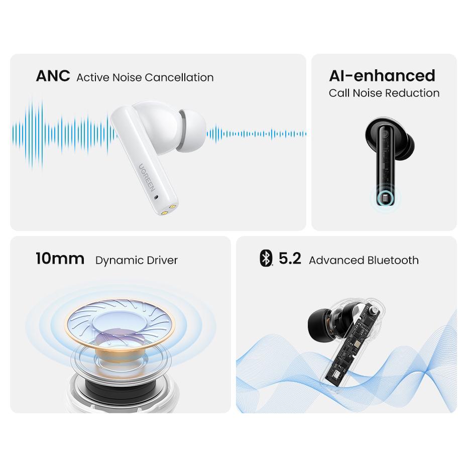 Наушники беспроводные с шумоподавлением UGREEN WS106 HiTune T3 Active Noise-Cancelling Wireless Earbud White (90206) - фото 9