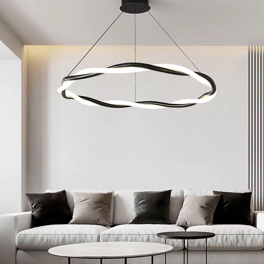 Люстра із чорним кільцем та обплетеним неоном Ø 80 см (JU 25-800 BK)