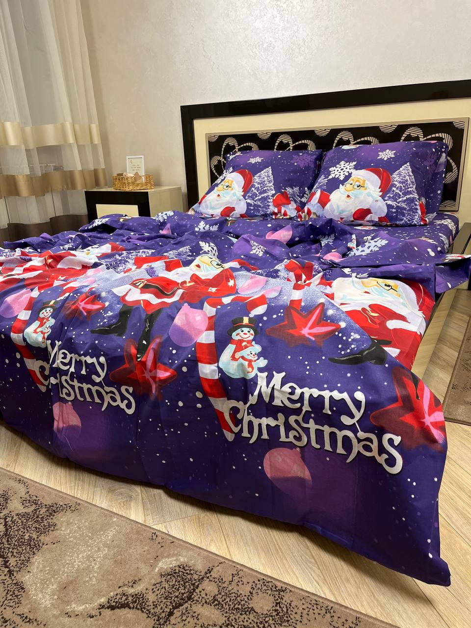 Комплект постільної білизни Різдво бавовняний полуторний 150х220/70х70 см Синій (13043486)