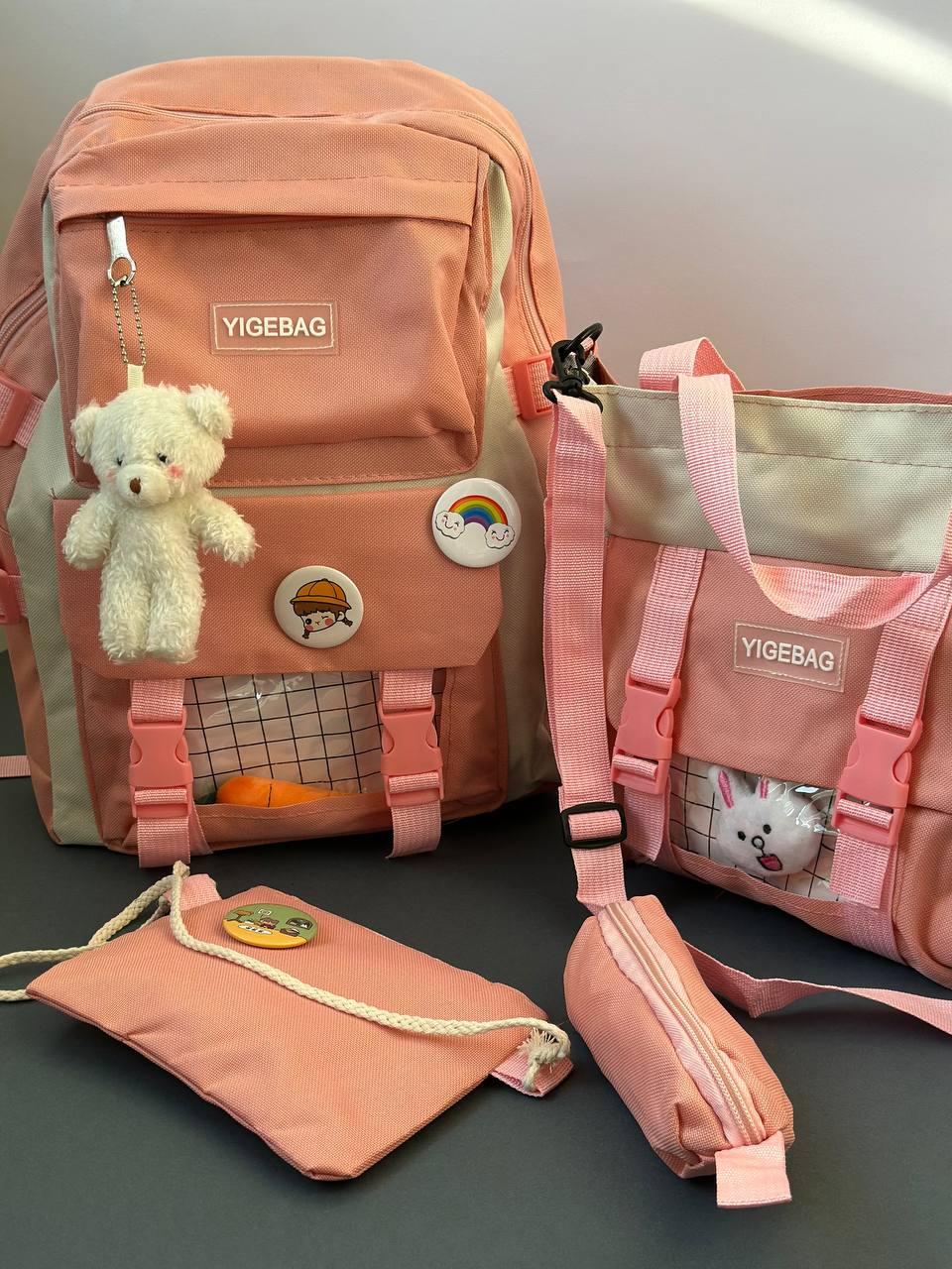 Комлект шкільний рюкзак/сумка/клатч/брелок/кишеня з іграшками Рожевий (27795687) - фото 8