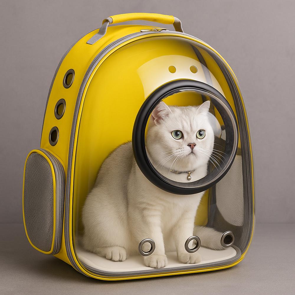 Рюкзак переноска для кота с окошком и прозрачной стенкой 42x35x22 см Желтый