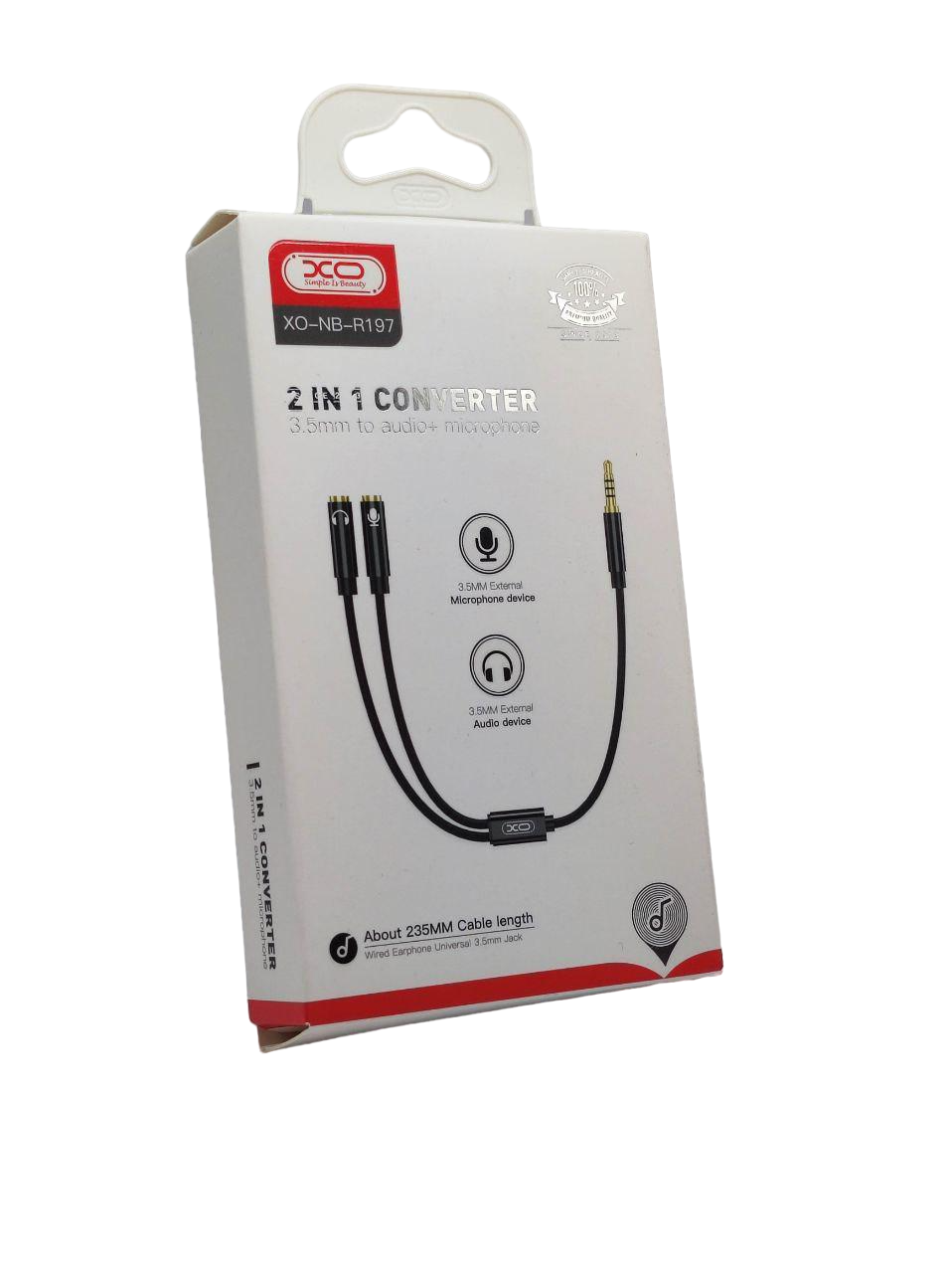 Провідник AUX XO NBR197 2in1 Adapter cabel 3,5 мм to audio+microphone