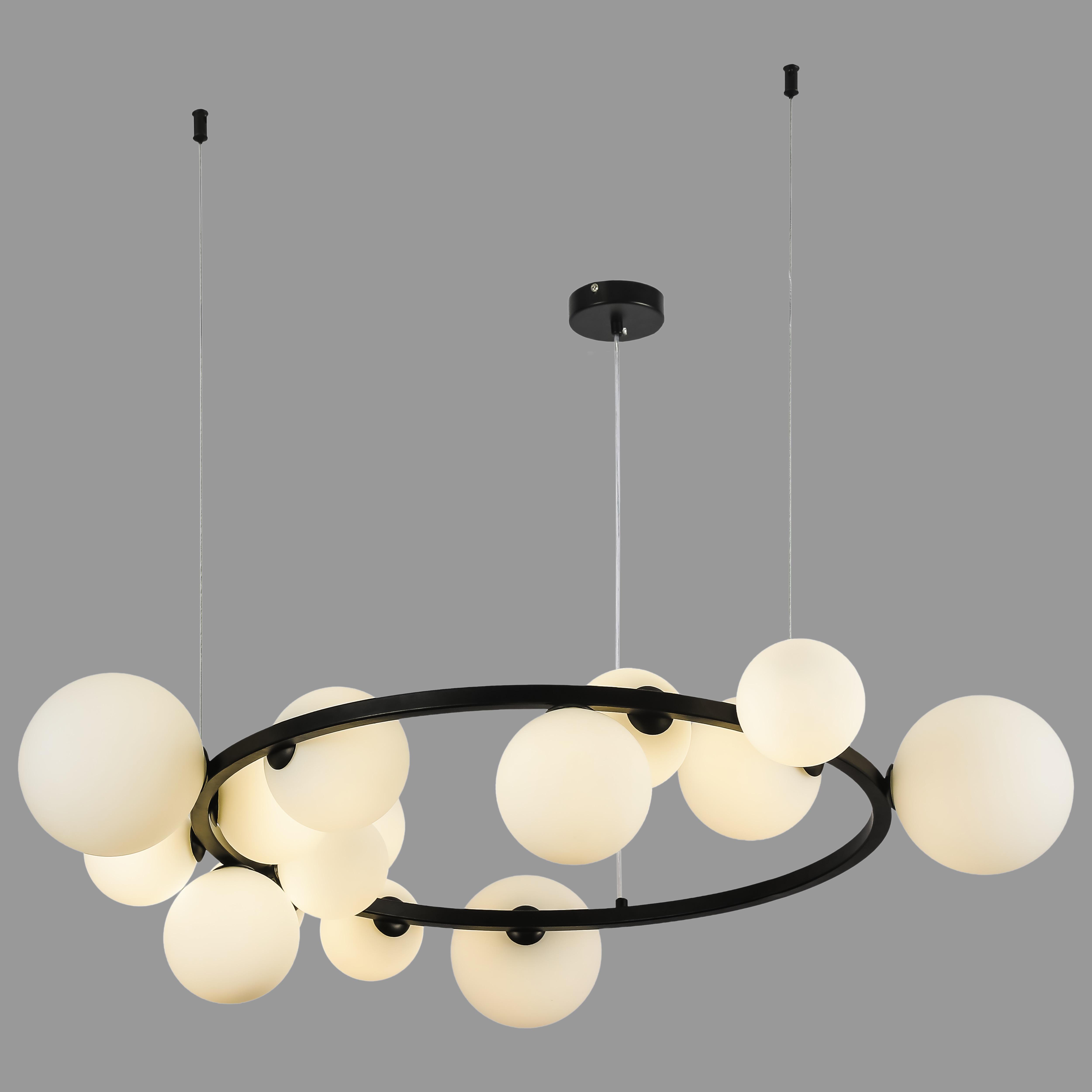 Люстра круглая из шаров на 15 ламп 80 см Черный (918-LP267-15 BK+WH) Люстра круглая из шаров на 15 ламп 80 см Черный (918-LP267-15 BK+WH)