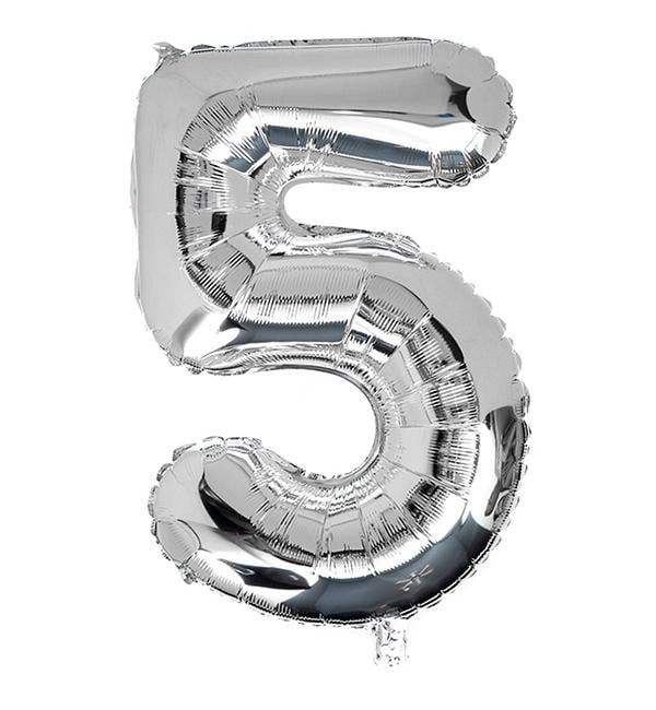 Кулька Цифра "5" 80 см Срібний - фото 1 Кулька Цифра "5" 80 см Срібний - фото 1