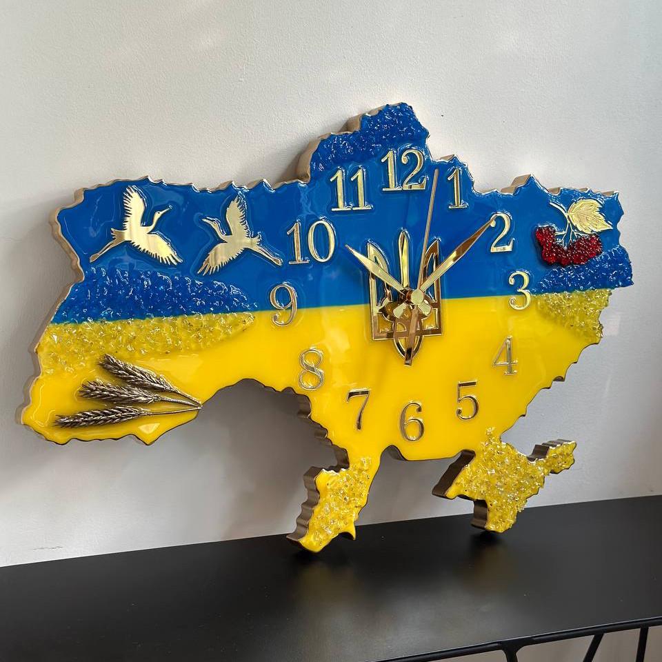 Часы настенные из эпоксидной смолы Карта Украины 60x40 см