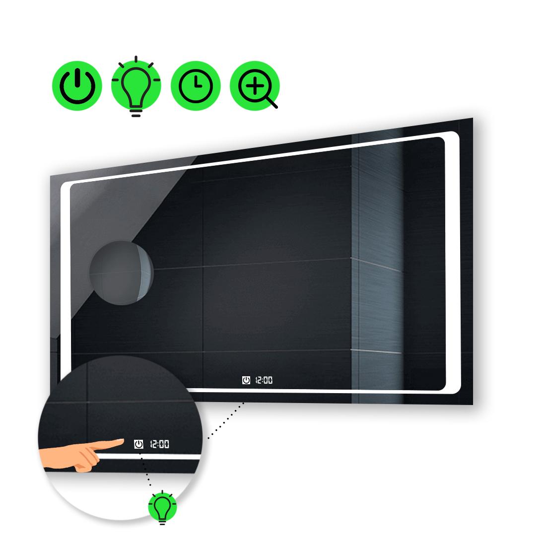 LED-дзеркало 100x70 см з сенсором годинником та лінзою без підсвітки Emma (Emmag154)