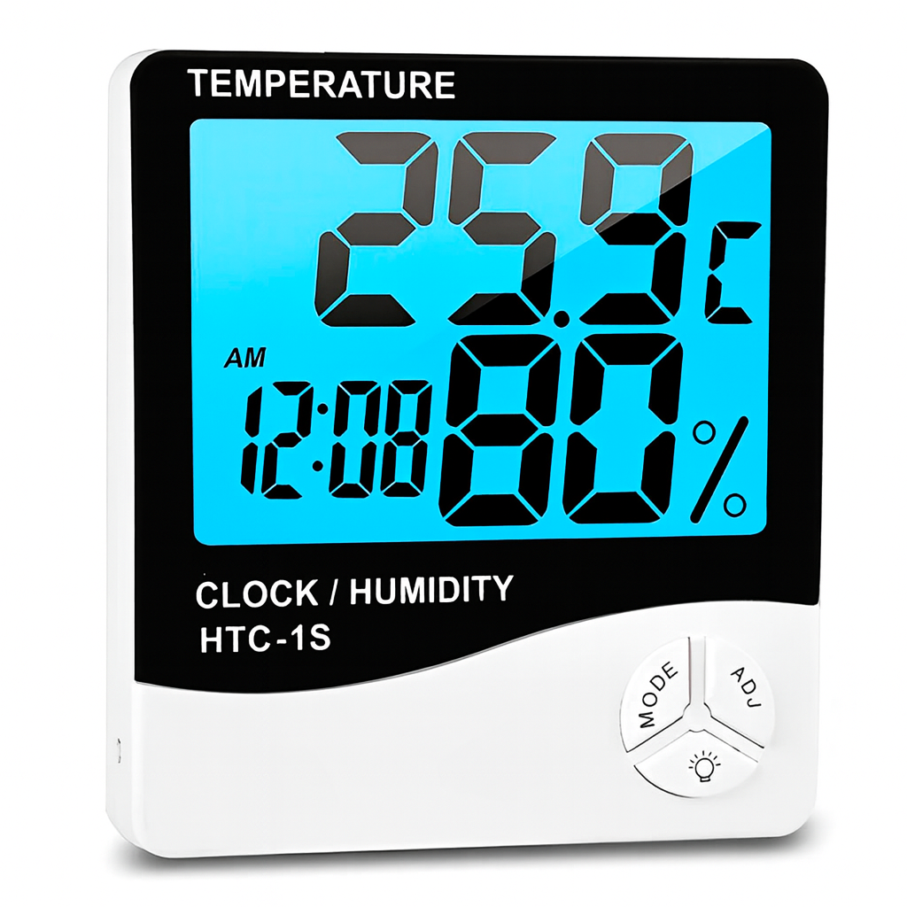 Термометр-гигрометр электронный Uchef HTC-1s с подсветкой дисплея комнатный с часами