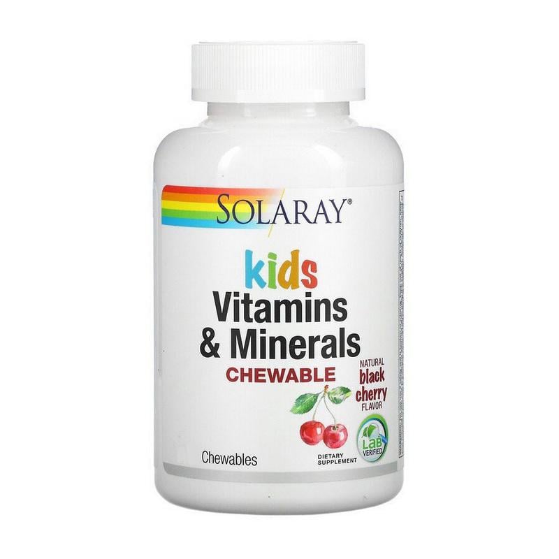 Вітаміни для дітей з залізом і йодом Solaray Kids Vitamins & Minerals 60 жув. табл. Чорна вишня