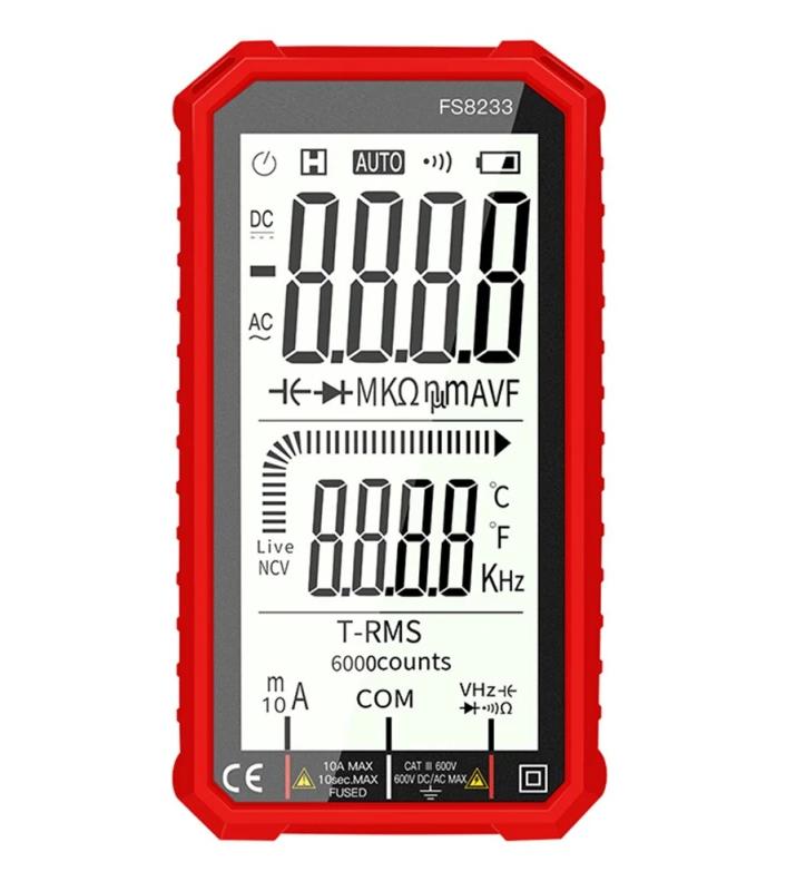 Мультиметр-тестер автоматический FS8233 с термопарой и фонариком 2хААА 6000 бит (718889)