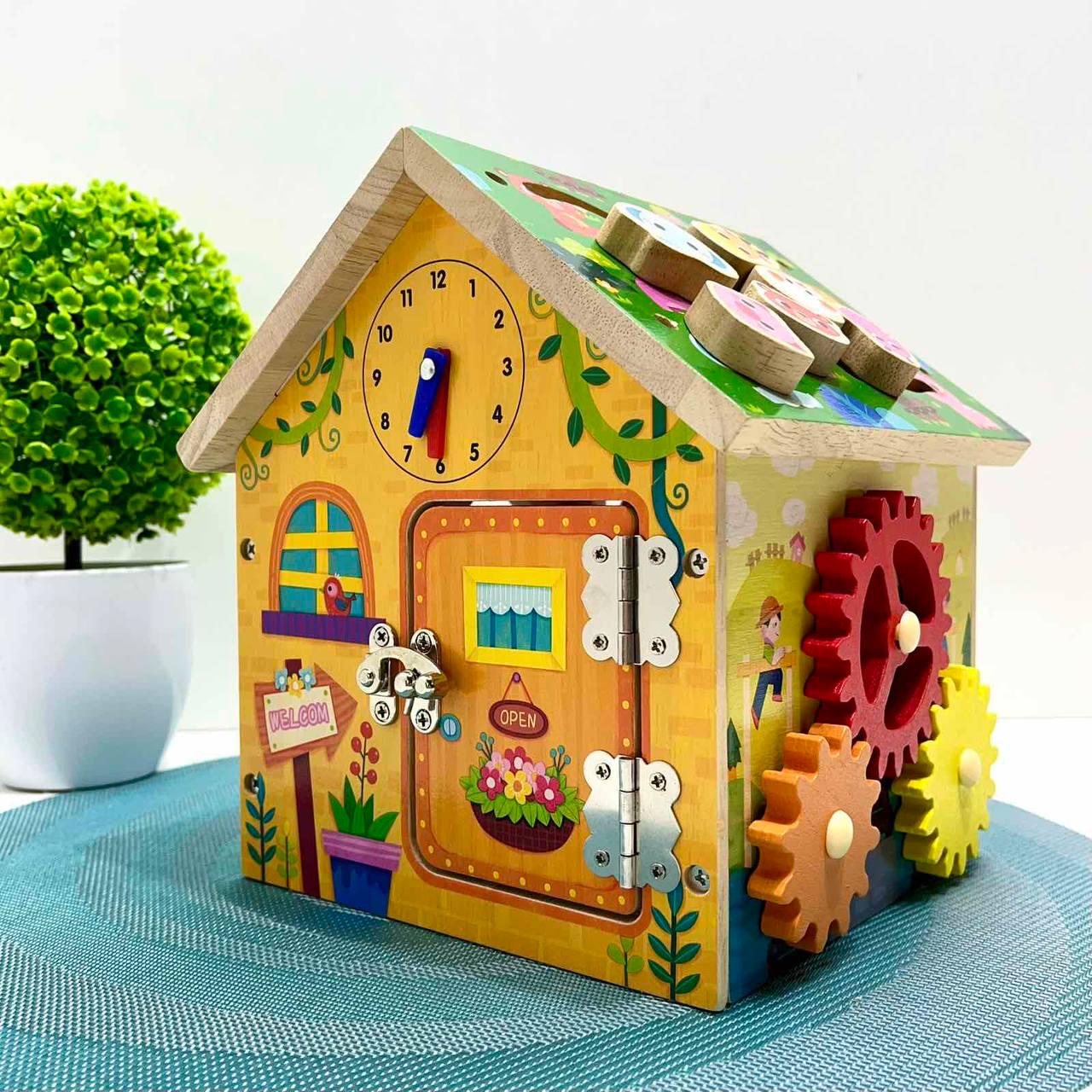 Развивающая игрушка Бизидим ксилофон 5 тонов/шестерни/часы/сортер 19-20-18 см (MD 1364)