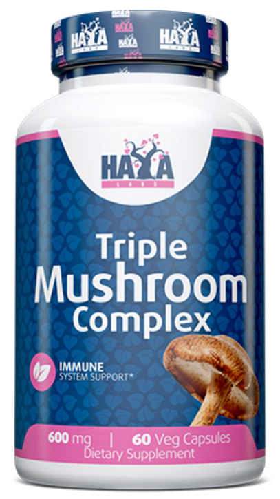 Комплекс экстрактов грибов Рейши Кордицепса Шиитаке Haya Labs Triple Mushroom Complex 60 капсул