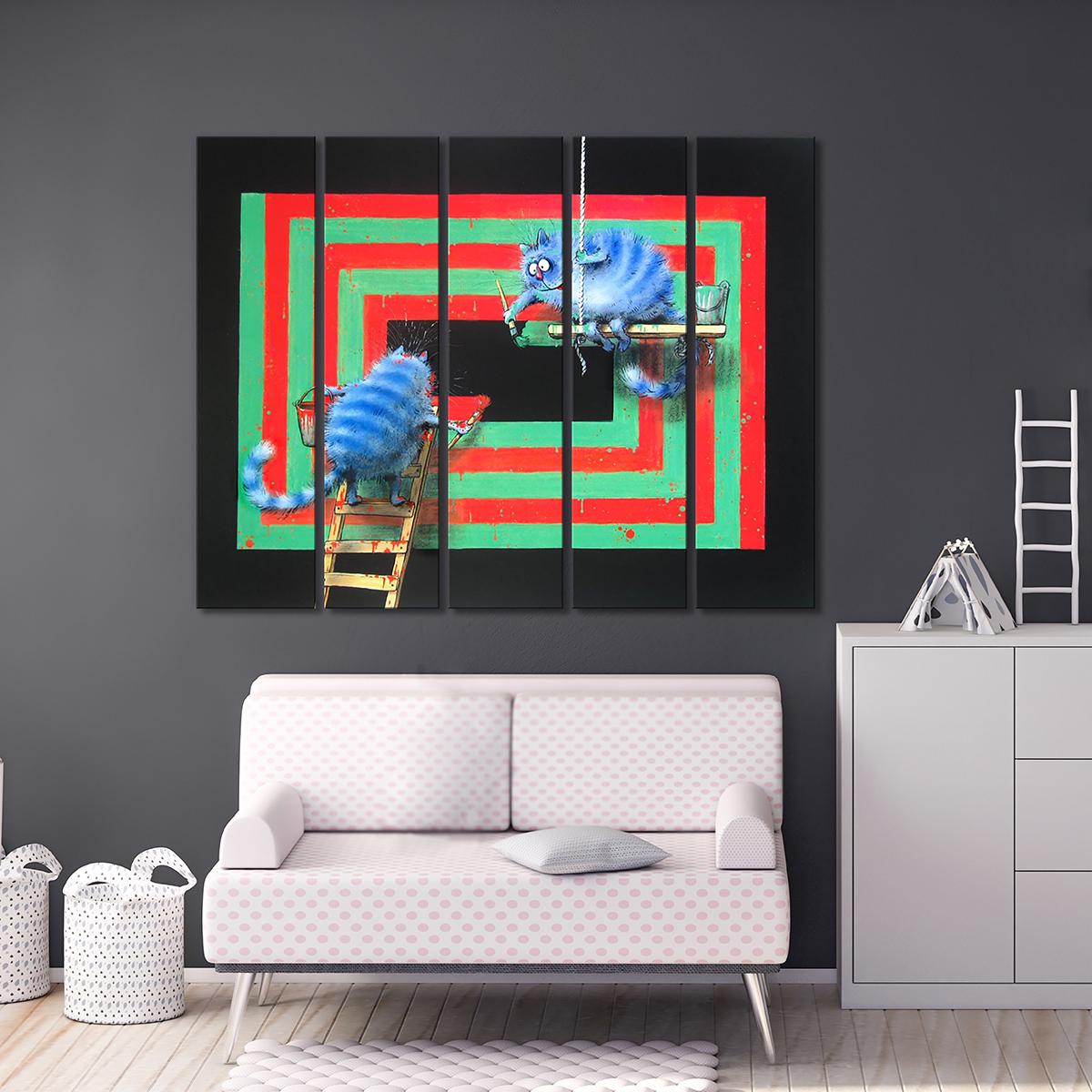 Модульная картина Коты рисуют абстракцию 2 модуля 90x135 см