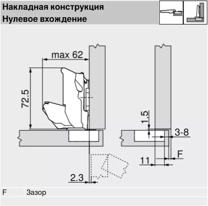 Петля Blum накладна CLIP top BLumotion з доводчиком 155 ° з хрестовою монтажною планкою - фото 4