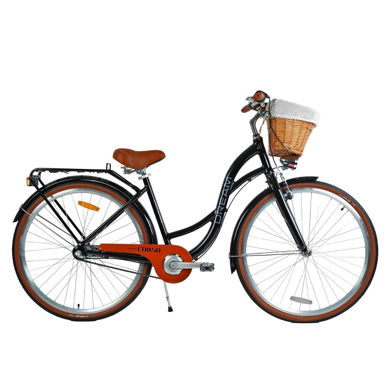 Велосипед городской Corso Dream 28" 3 скорости алюминиевая рама 18" корзина/фара Black (154841)