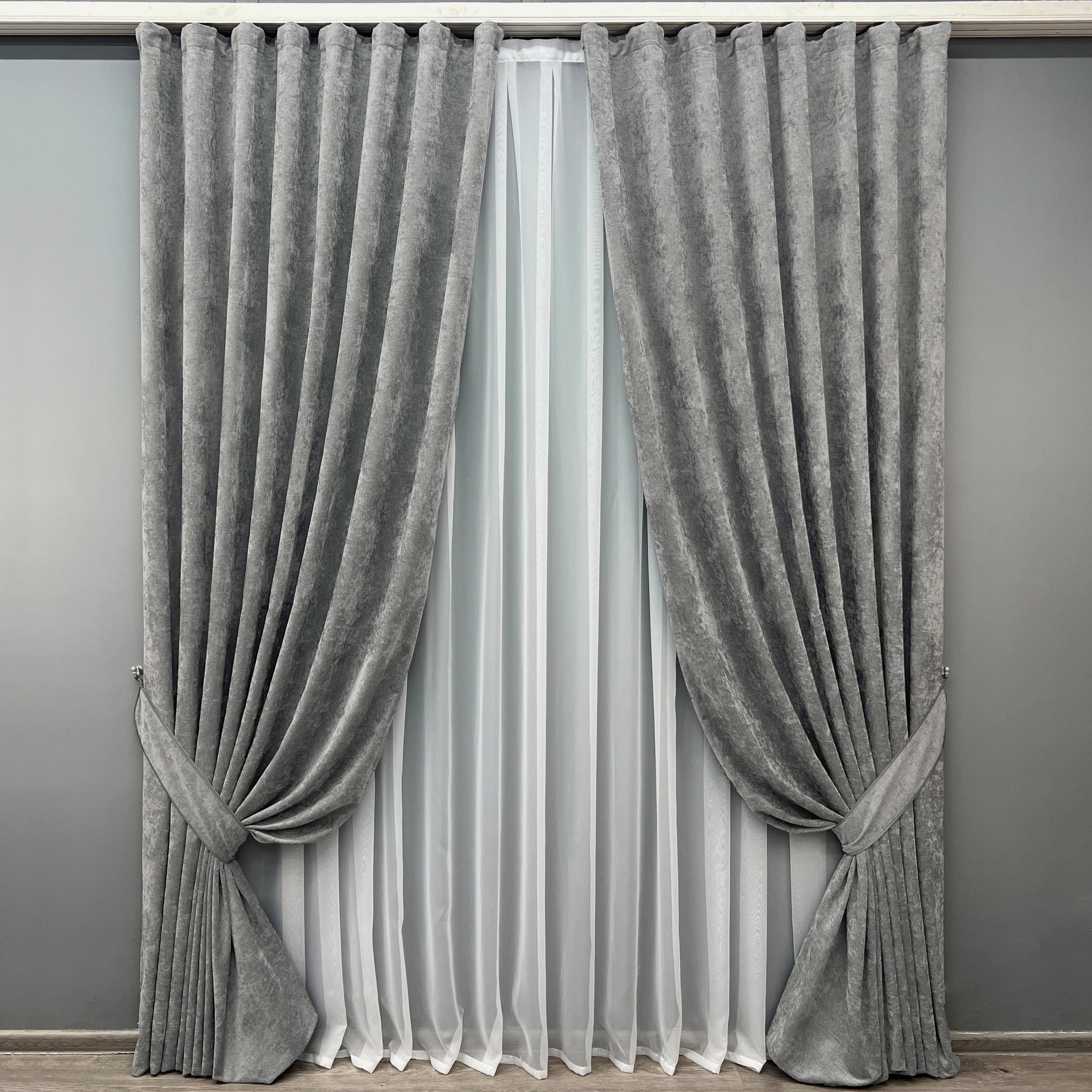 Комплект готовых штор VR-Textil Шенилл VELMIRA Rich №1923ш 200х290 см 2 шт. Серый (32-345)