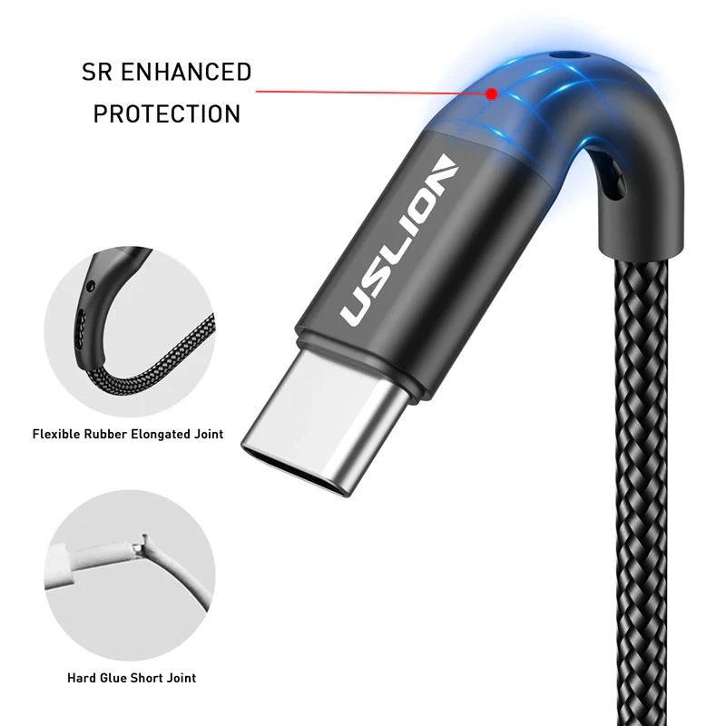 Кабель Uslion USB Type-C для быстрой зарядки 1 м Черный (1802108104) - фото 3 Кабель Uslion USB Type-C для быстрой зарядки 1 м Черный (1802108104) - фото 3