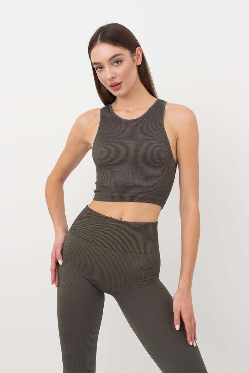 Топ безшовний в рубчик Giulia HALTER TOP RIB на широких бретелях S/M Khaki (4823116911864)