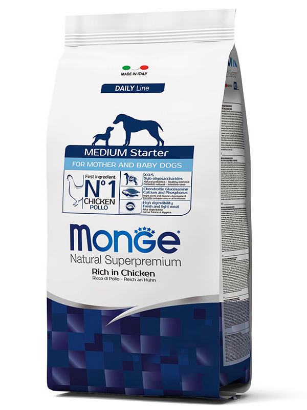 Корм сухий для цуценят/вагітних і годуючих собак середніх порід Monge DOG Medium Starter Зі свіжим м’ясом курки 1,5 кг