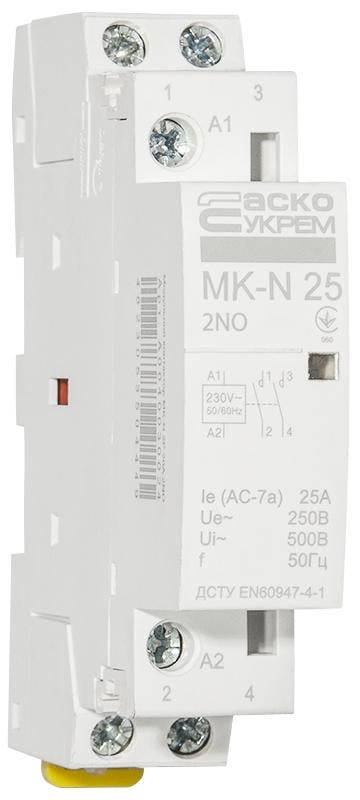 Контактор модульний АСКО MK-N 2P 25A 2NO (A0040030025) - фото 3 Контактор модульний АСКО MK-N 2P 25A 2NO (A0040030025) - фото 3