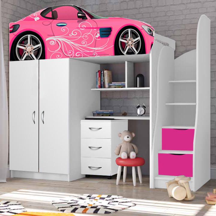 Ліжко кімната Viorina-Deko Bed Room 1 Glamour зі столом ламінована ДСП 80х170 см Рожевий (44609)