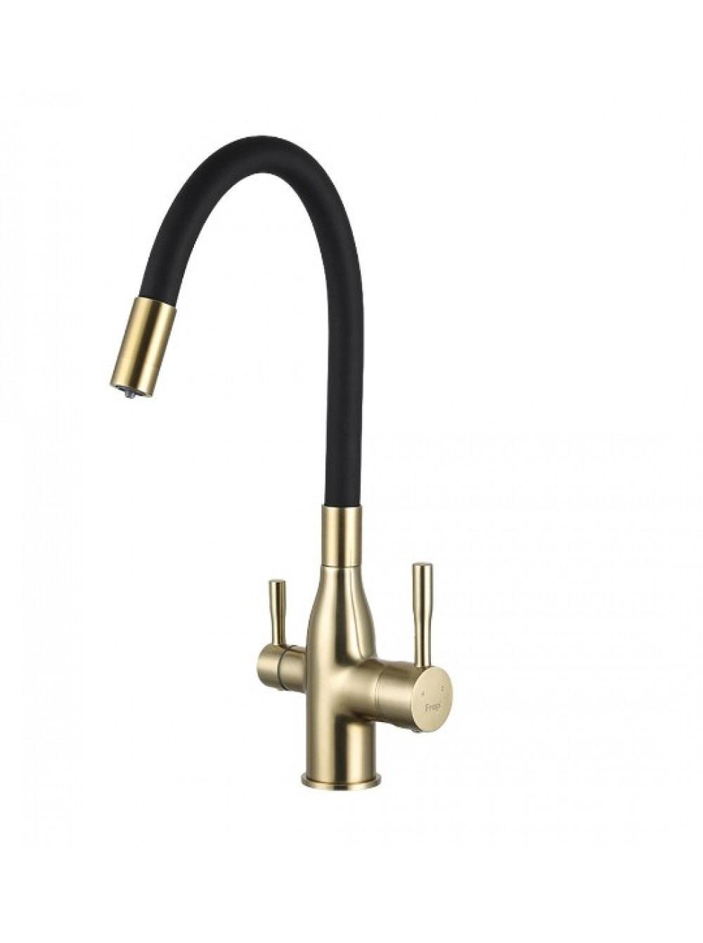 Змішувач для кухні FRAPF 4396-3 під фільтр з гнучким виливом Золотий/Чорний