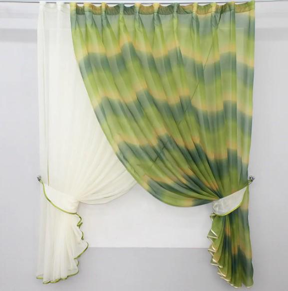Занавеска на кухню шифон 330х170 см Молочный/Разноцветный (060к)