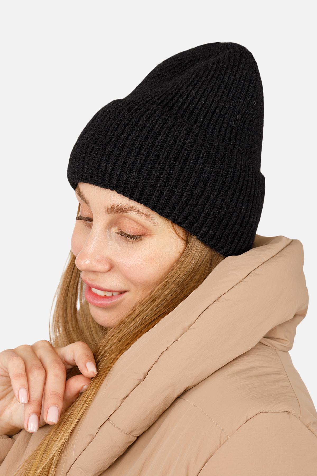 Шапка женская с отворотом 56-58 см Черный (ЦБ-00263297)
