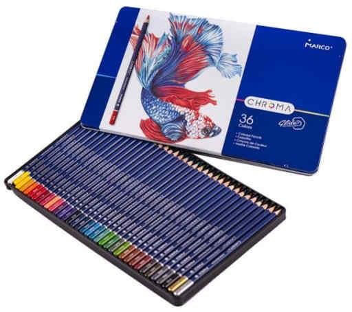 Олівці кольорові Marco Chroma 36 кольорів в металевому кейсі