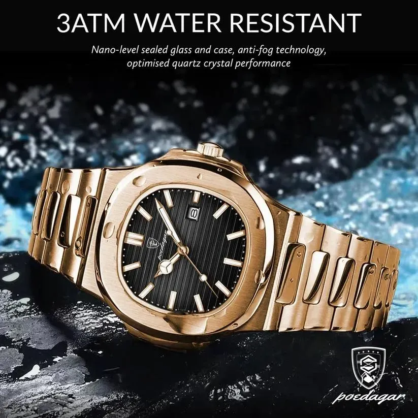 Наручний годинник чоловічий Poedagar Nautilus чорний циферблат Золотий (wt0534) - фото 4