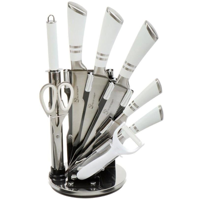 Набор кухонных ножей PRIORITY CHEF из нержавеющей стали на подставке 9 предметов (kitchen knife set wl-707-1)