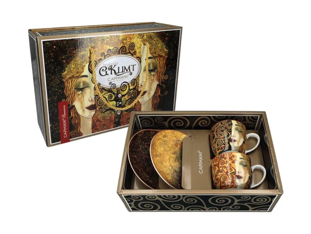 Набір 2 кружки та два блюдця порцелянові Carmani Г. Клімт Золоті сльози 250 мл Набір 2 кружки та два блюдця порцелянові Carmani Г. Клімт Золоті сльози 250 мл