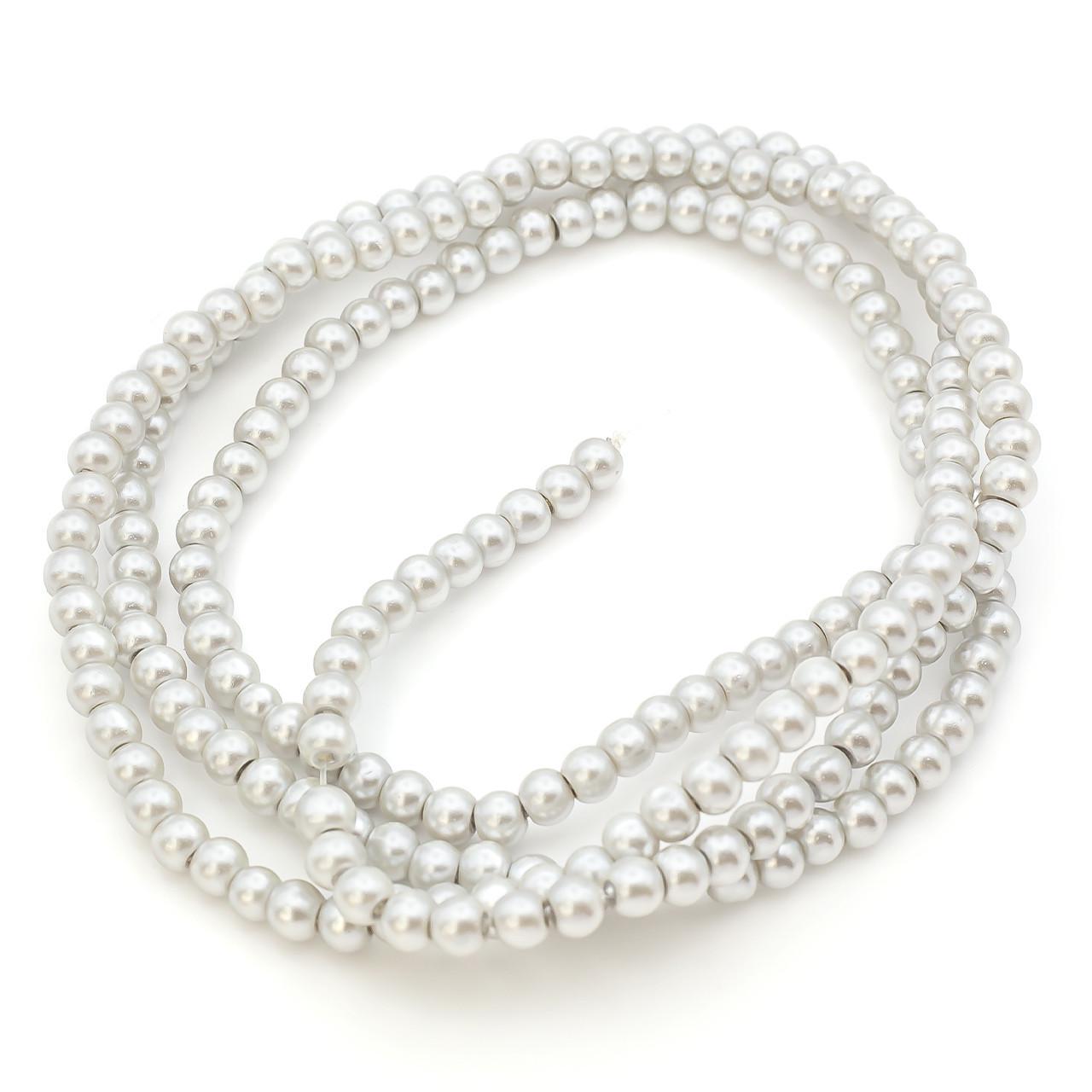 Бусины стеклянные на нитке под жемчуг 4 мм 80 см 209 шт. Серебристый (БЖ0004к00) Бусины стеклянные на нитке под жемчуг 4 мм 80 см 209 шт. Серебристый (БЖ0004к00)