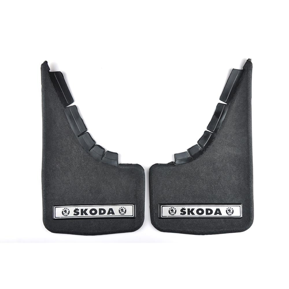 Брызговики малые Skoda надпись мягкая структурная резина Mud-Flaps 2 шт. Серебряный/Черный