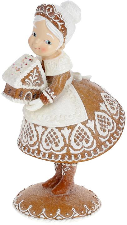 Статуэтка декоративная Пряничная Миссис Санта Клаус с пряничным домиком 33 см полистоун (BD-838-377)