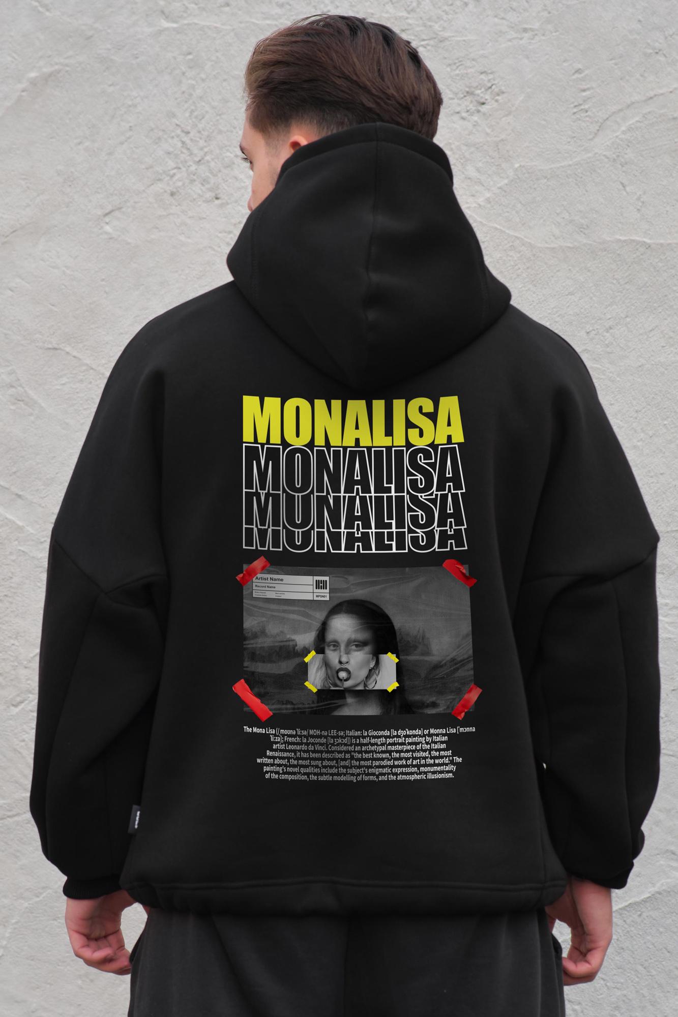 Худи на флисе Without с капюшоном и принтом Monalisa оверсайз Black (8055538)