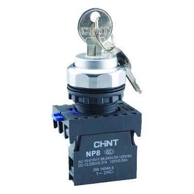 Перемикач I-O CHINT NP8-10Y/22 1NO+1NC 22 мм 2 положення з з ключем IP65 Чорний (578670)