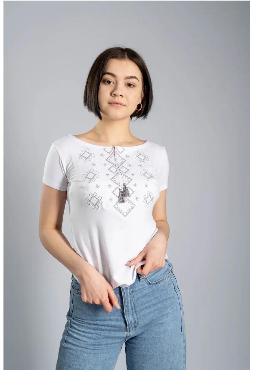 Футболка-вышиванка женская трикотажная S Белый (ж-91-s) - фото 2 Футболка-вышиванка женская трикотажная S Белый (ж-91-s) - фото 2